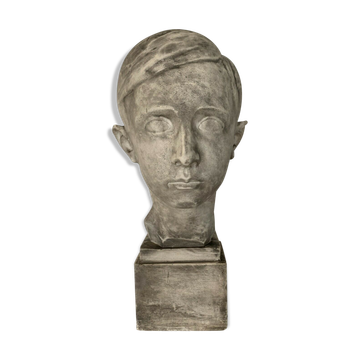 Bust of a young man in plaster signed Gerard Choain XX century
