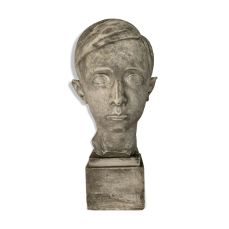 Bust of a young man in plaster signed Gerard Choain XX century