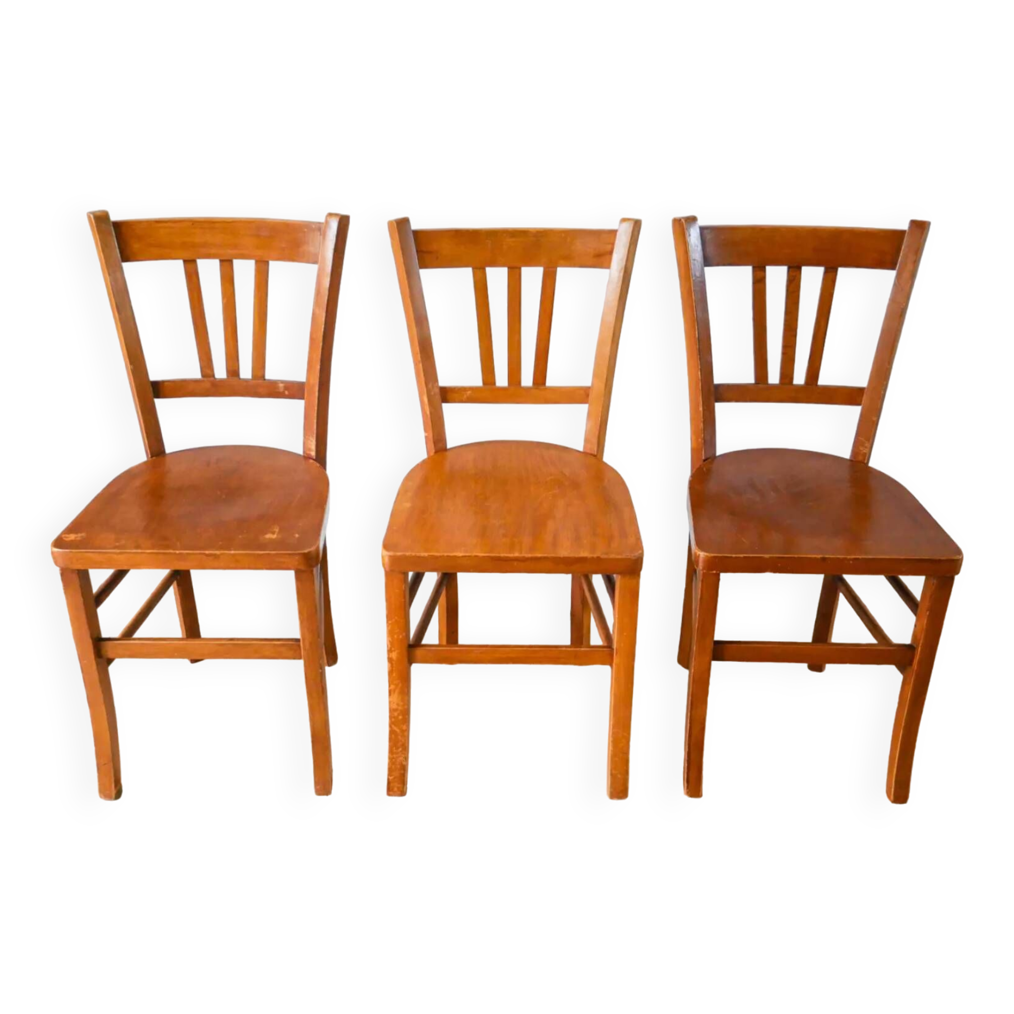 Set of 3 wooden bistro chairs 1950