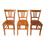 Set of 3 wooden bistro chairs 1950
