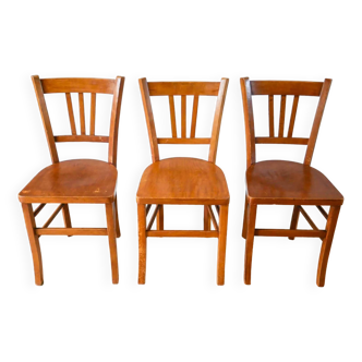 Ensemble de 3 chaises bistrot en bois 1950