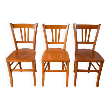 Set of 3 wooden bistro chairs 1950