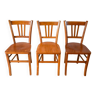 Ensemble de 3 chaises bistrot en bois 1950