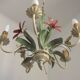 5 Light Vintage Italian Chandelier, Mathias Metal Bouquet, Pink Flowers