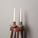 Pair of slow handcrafted stoneware candlesticks, bohemian country decor