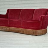 1970s, Danish vintage 2 seater "Banana" sofa, cherry-red velour, original very good condition.