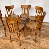 Série de 6 anciennes chaises bistrot en bois clair