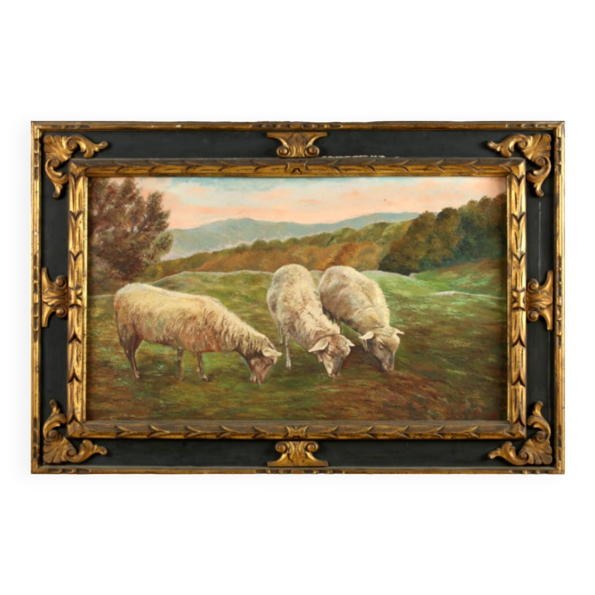Mario Broggi.the sheep's pasture.important oil on framed wooden panel
