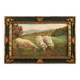 Mario Broggi.the sheep's pasture.important oil on framed wooden panel