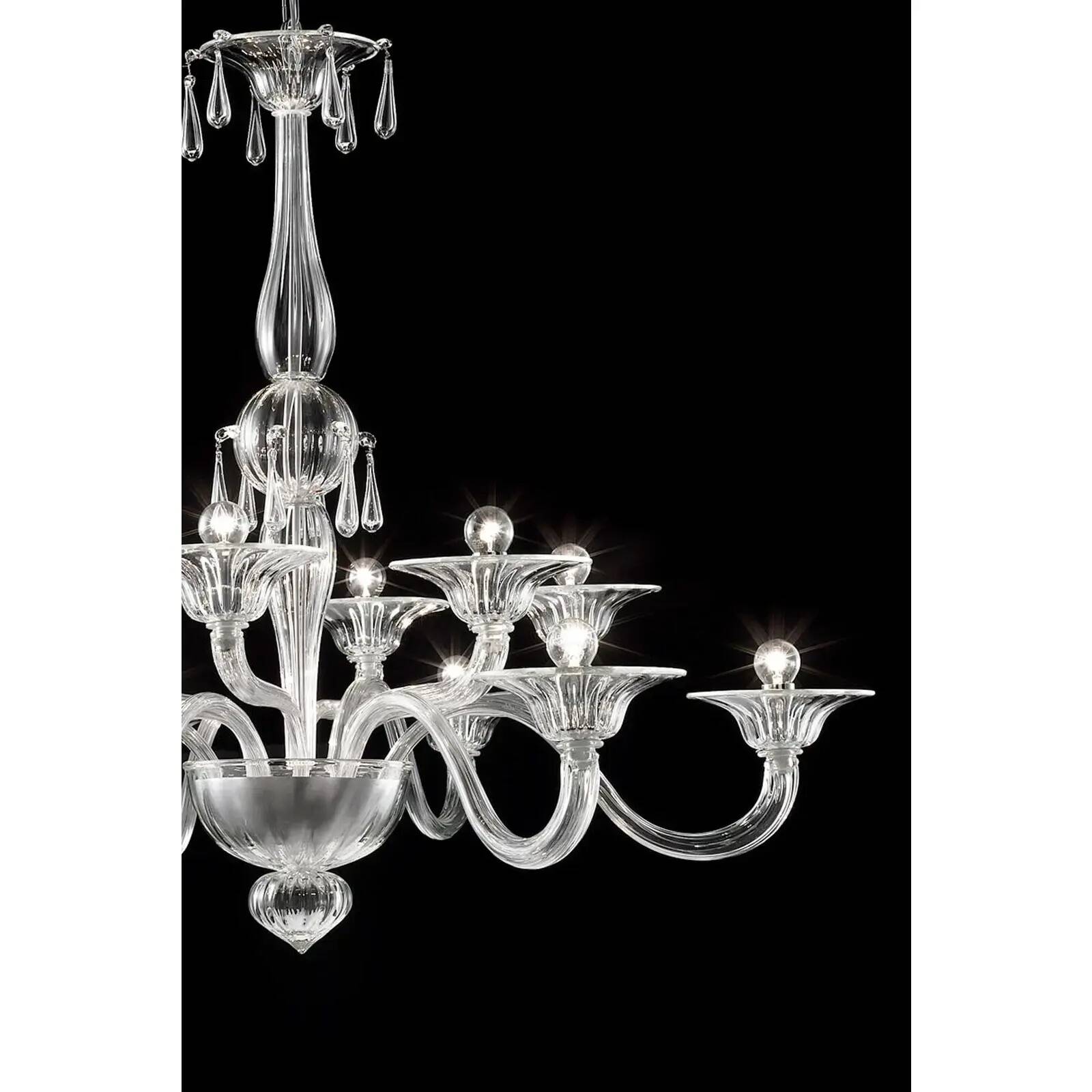 Chandelier en verre de Murano vénitien transparent de luxe