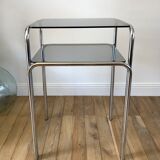 Side table in chrome and smoked glass 70s
