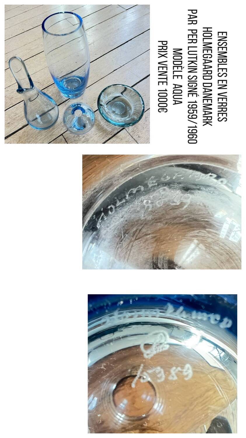 Ensemble en verre Holmegaard par Per Lutkin, Danemark 1959-60