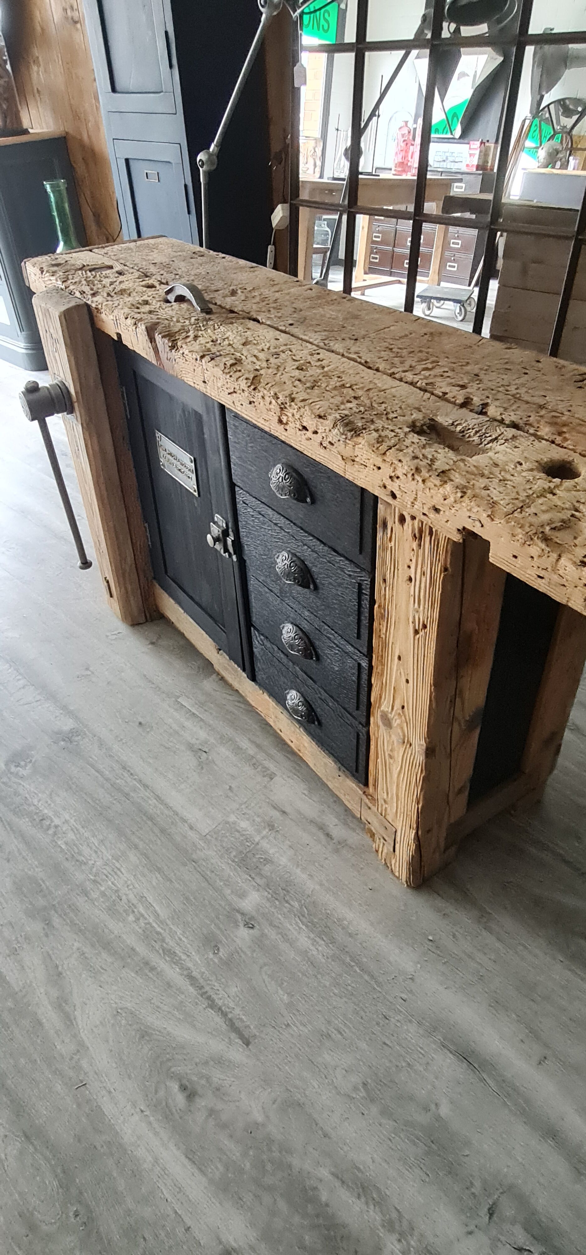 Old workbench furniture by trade four drawers and a door