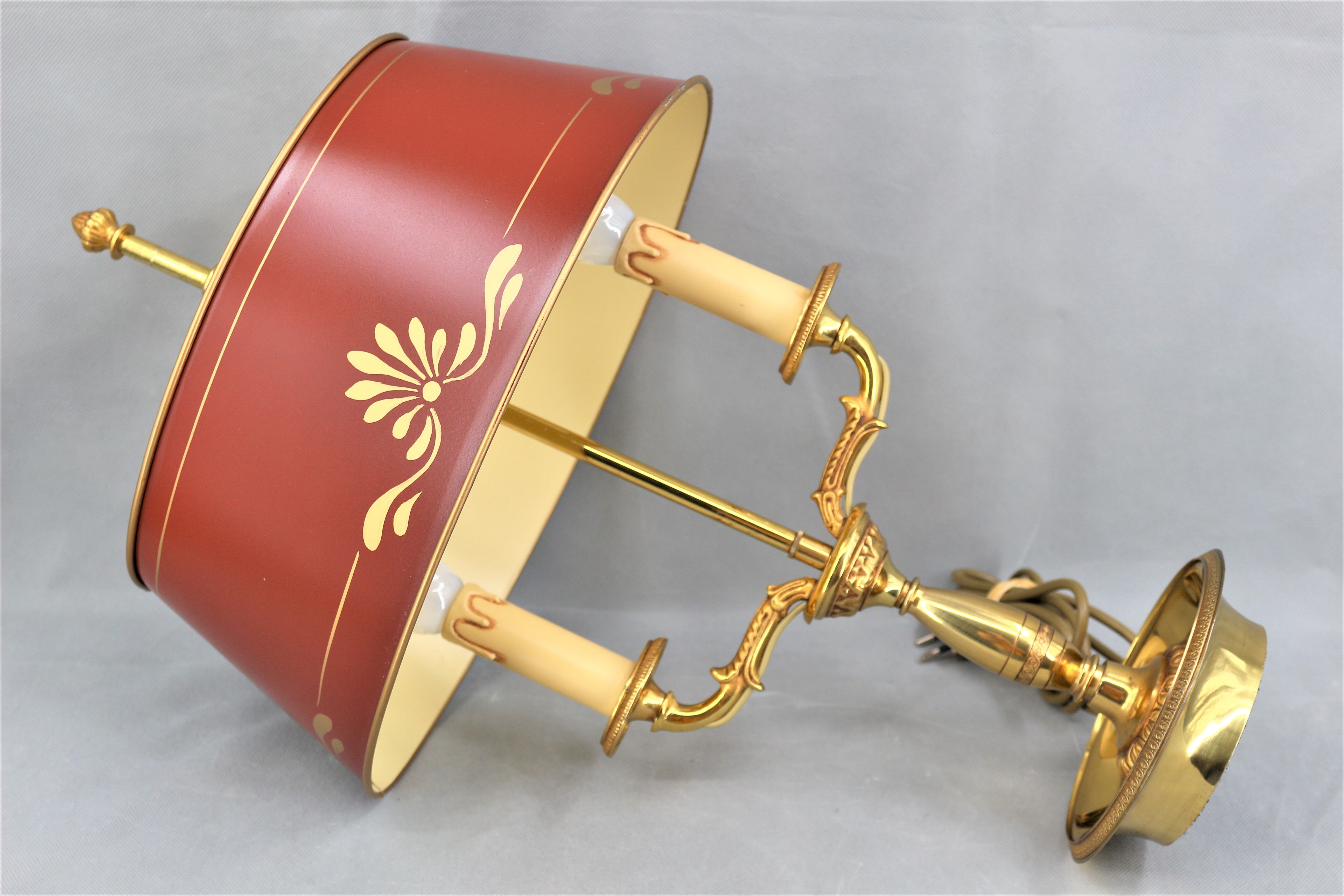 Empire style lamp two lights with oval lacquered lampshade "lucien gau"