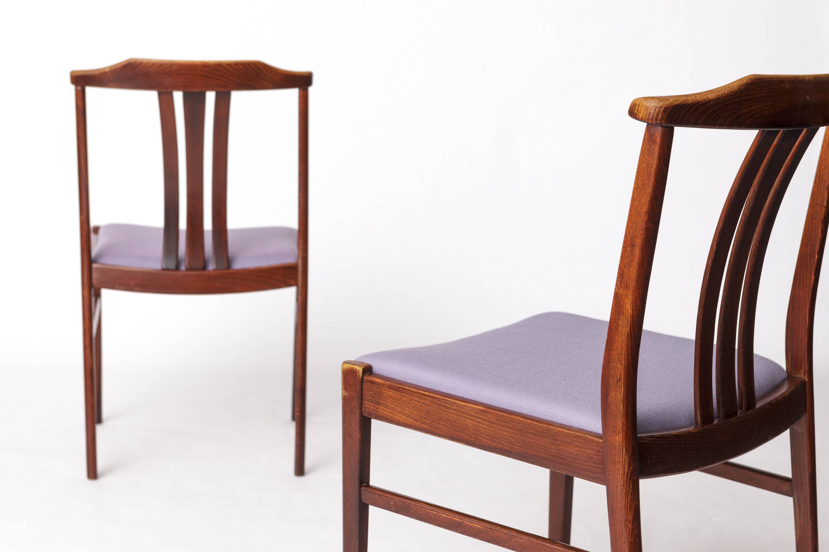 Pair of Vintage Swedish Chairs by LBG Group – 1970s Beech & Purple Fabric