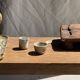 Small stool, footrest in organic blond teak monoxyle wabi-sabi L22