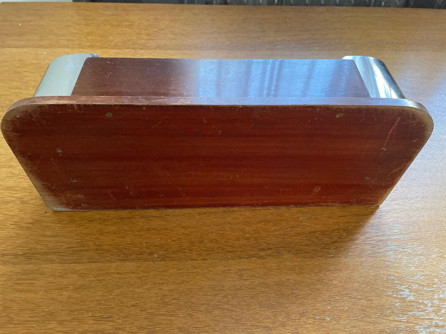 Art deco mail rack mahogany and chrome
