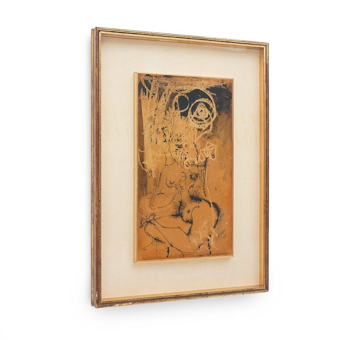 Giovanni Battista de Salvo, Composition, Ink on Masonite, 1950s, framed