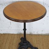 Vintage pedestal table or bistro table, oak top with a honey-colored finish