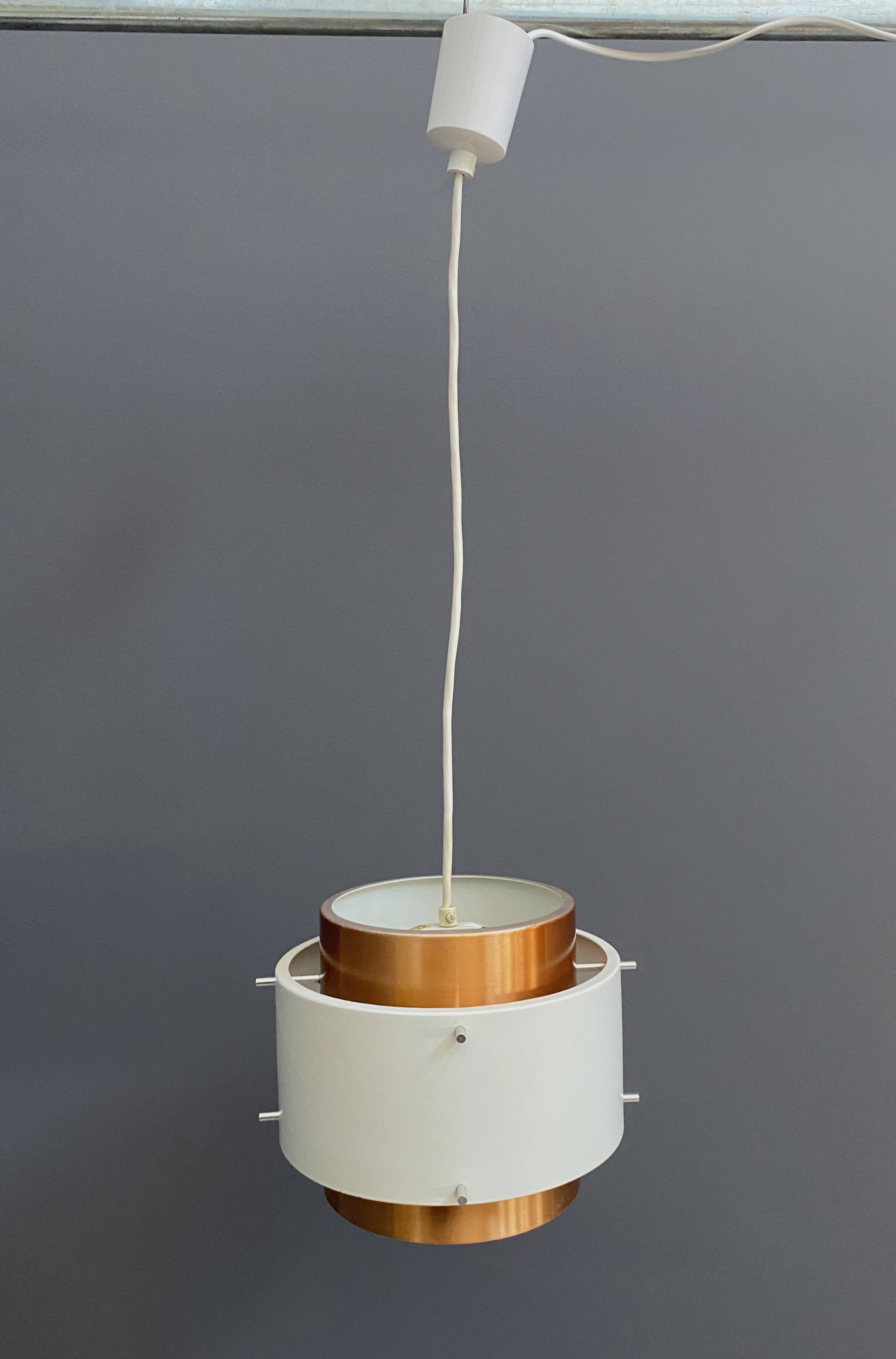 Metal, white and brass color pendant lamp by VEB 1960s