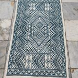 Handmade traditional white and blue carpet, 152x76 cm