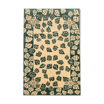Antique indian carpet hand made green cream wool area 120x205cm