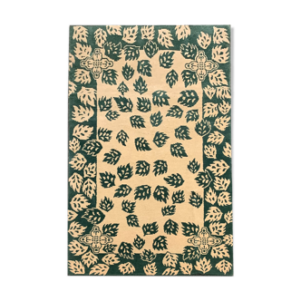 Antique indian carpet hand made green cream wool area 120x205cm