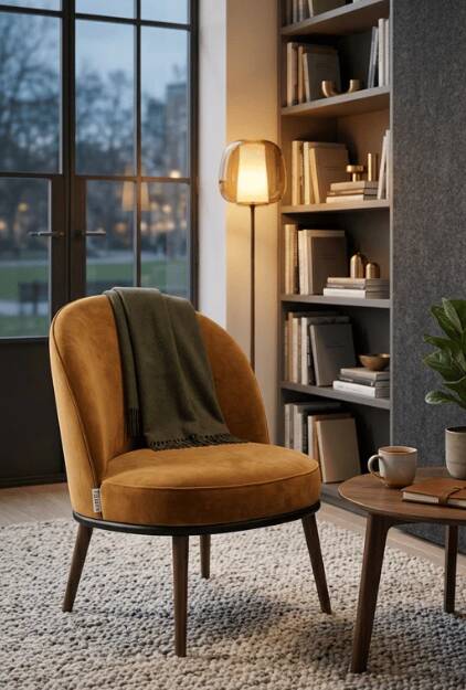 Fauteuil en velours marron avec pieds en bois