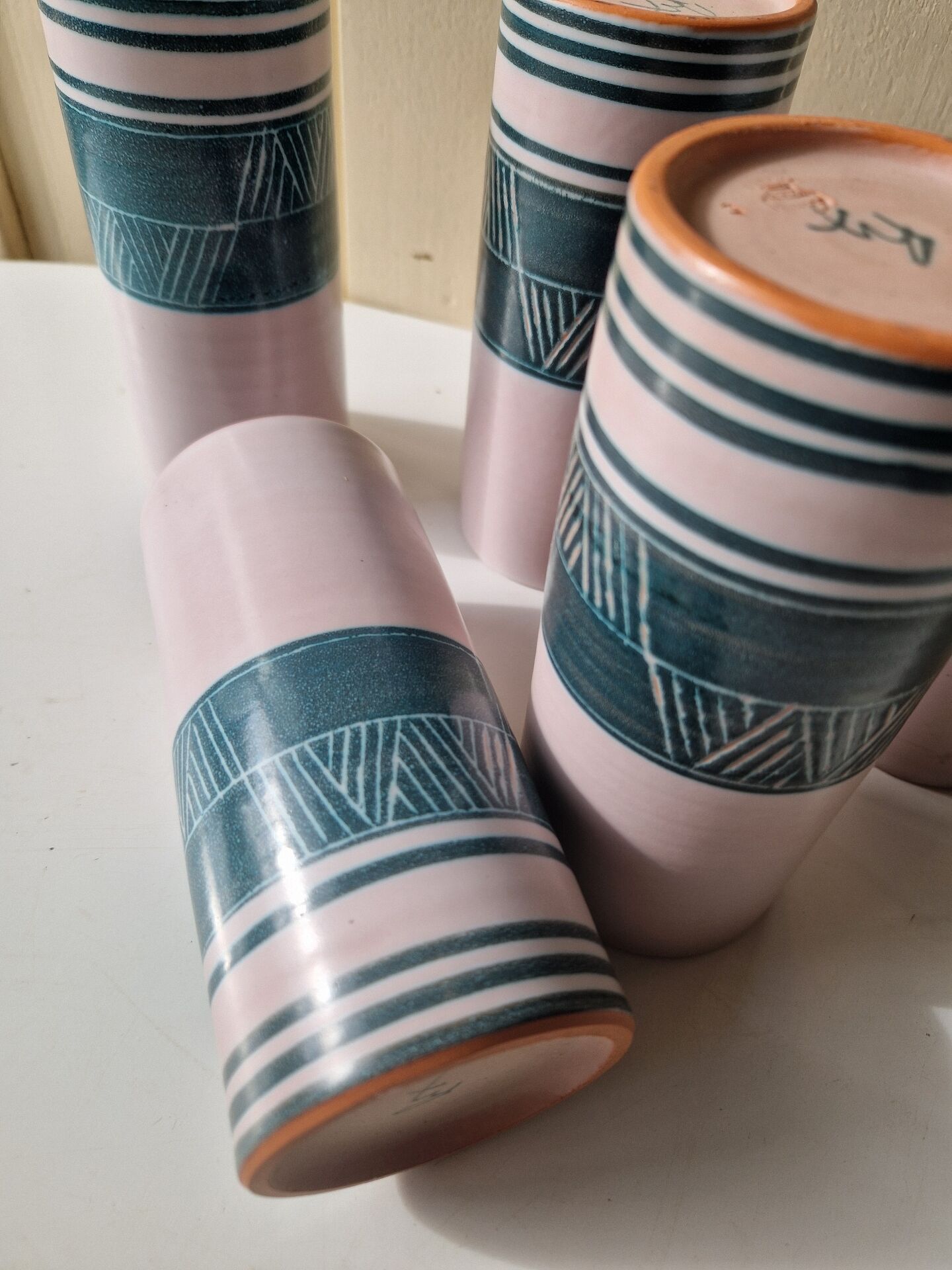 Set of 5 Ceramic Glasses Yvon Roy Dlg Capron Picault