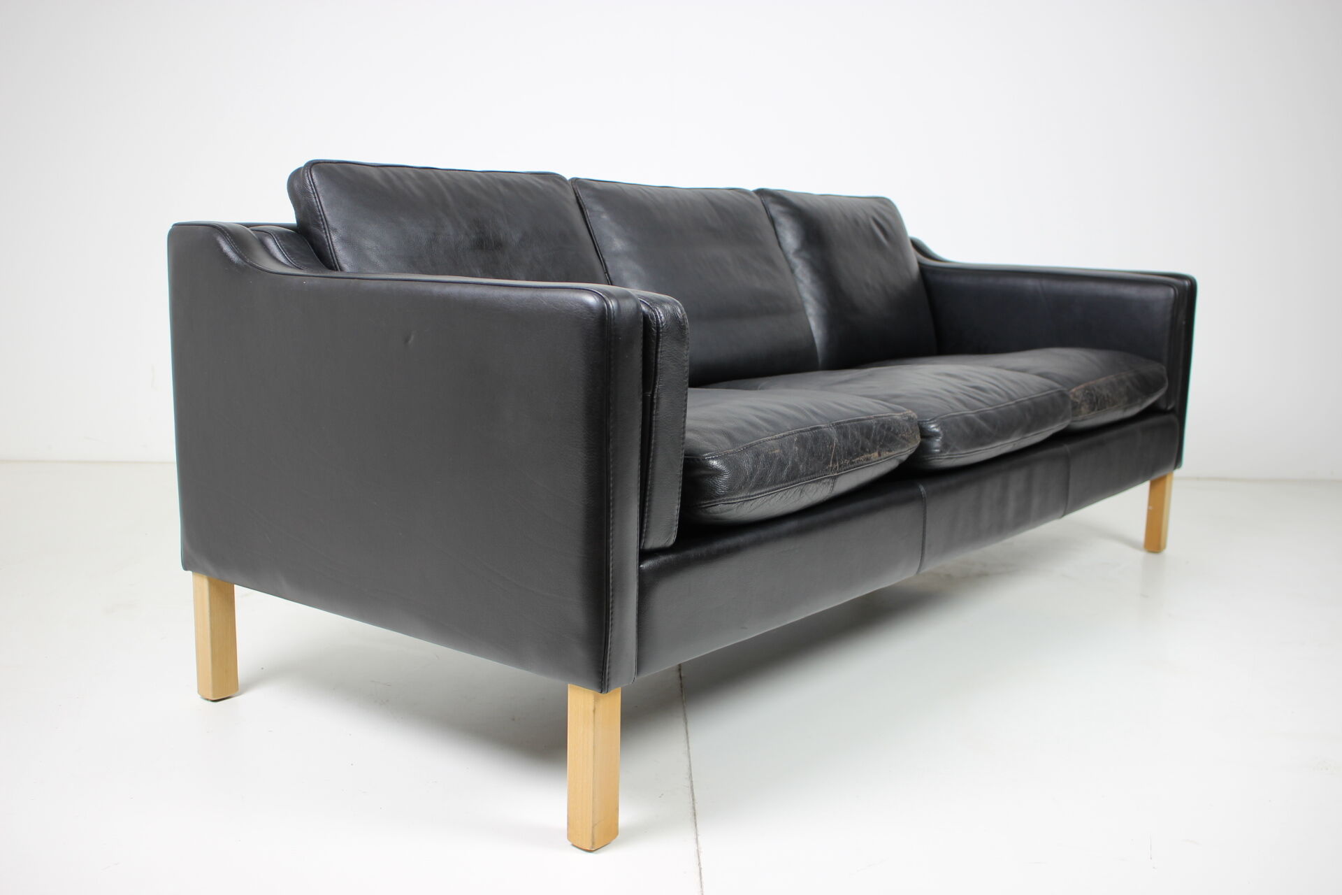1960s Danish Black Leather 3-Seater Sofa