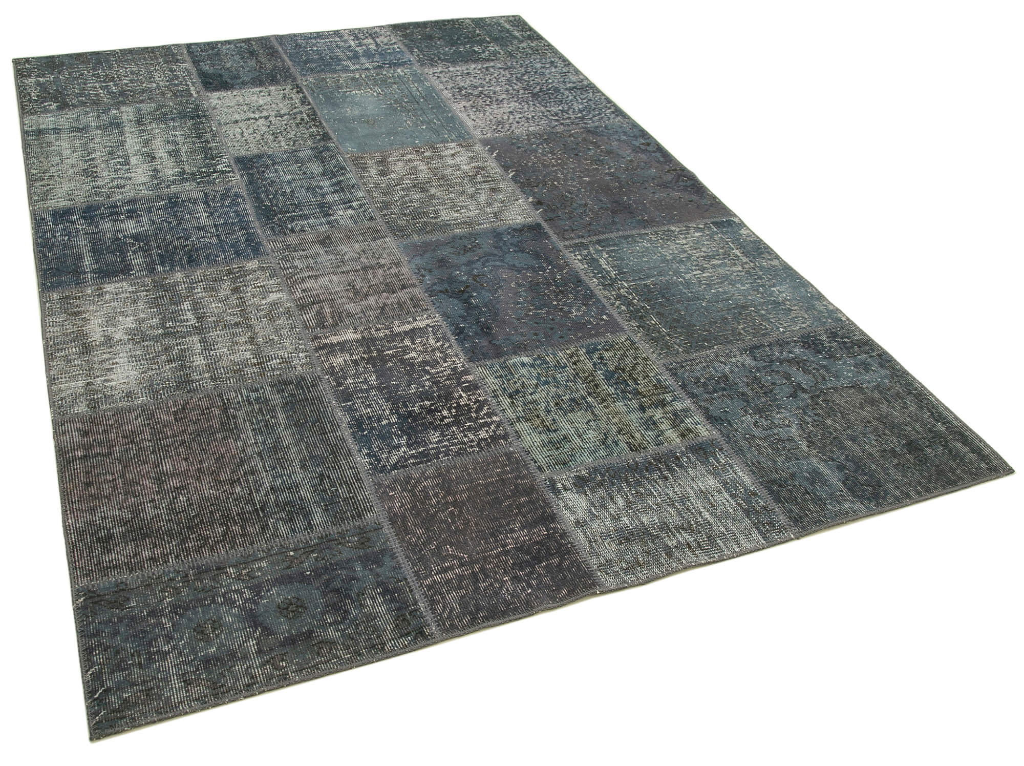 Handwoven turkish 170 cm x 242 cm grey patchwork rug