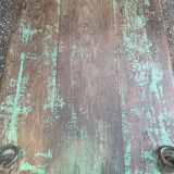 Pair of green teak coffee tables.