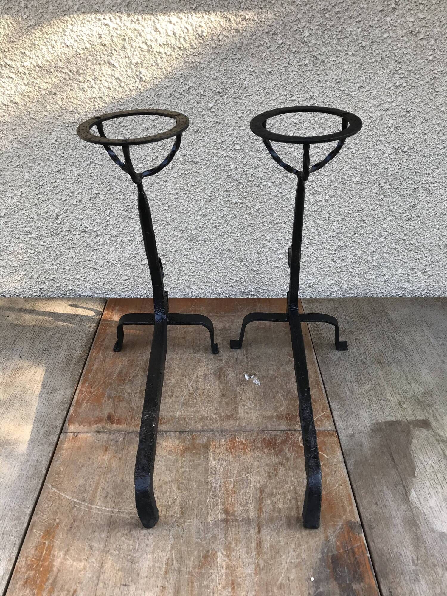 Former pair of landiers iron chimney