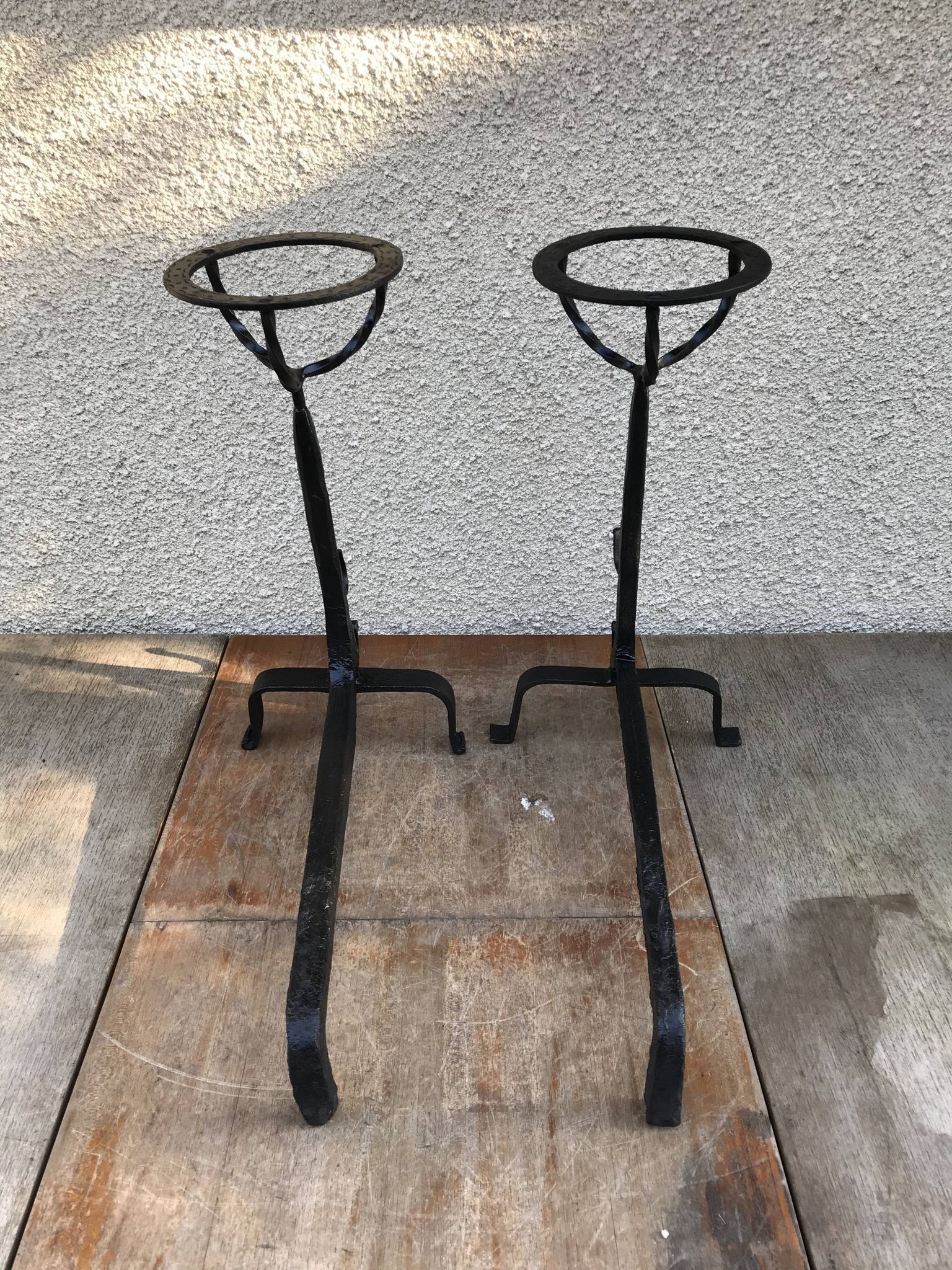 Former pair of landiers iron chimney