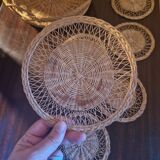 Set of coasters, trivets and rattan trays