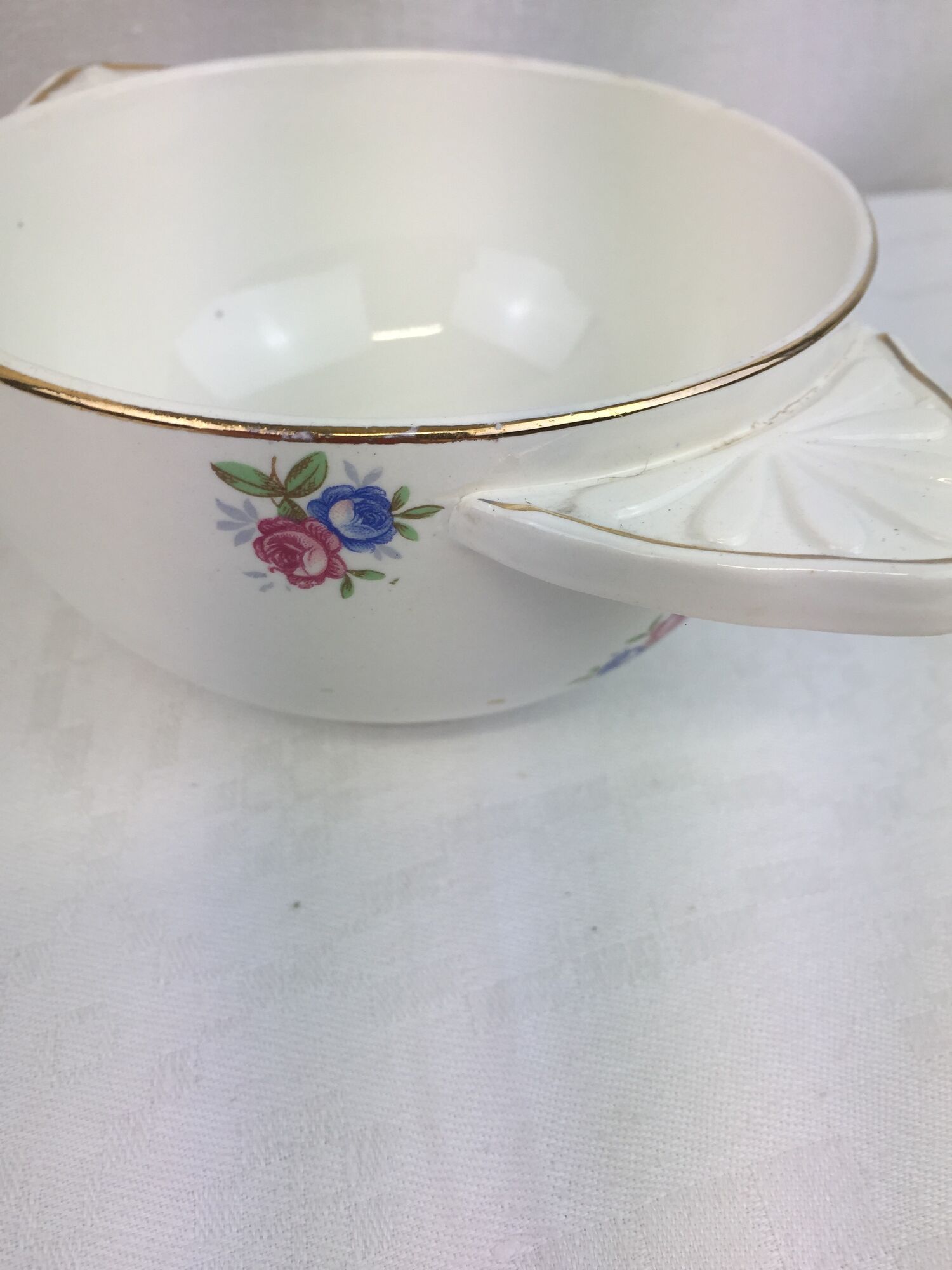 Antique bowl with glazed ceramic ears made in France Digoin Sarreguemines