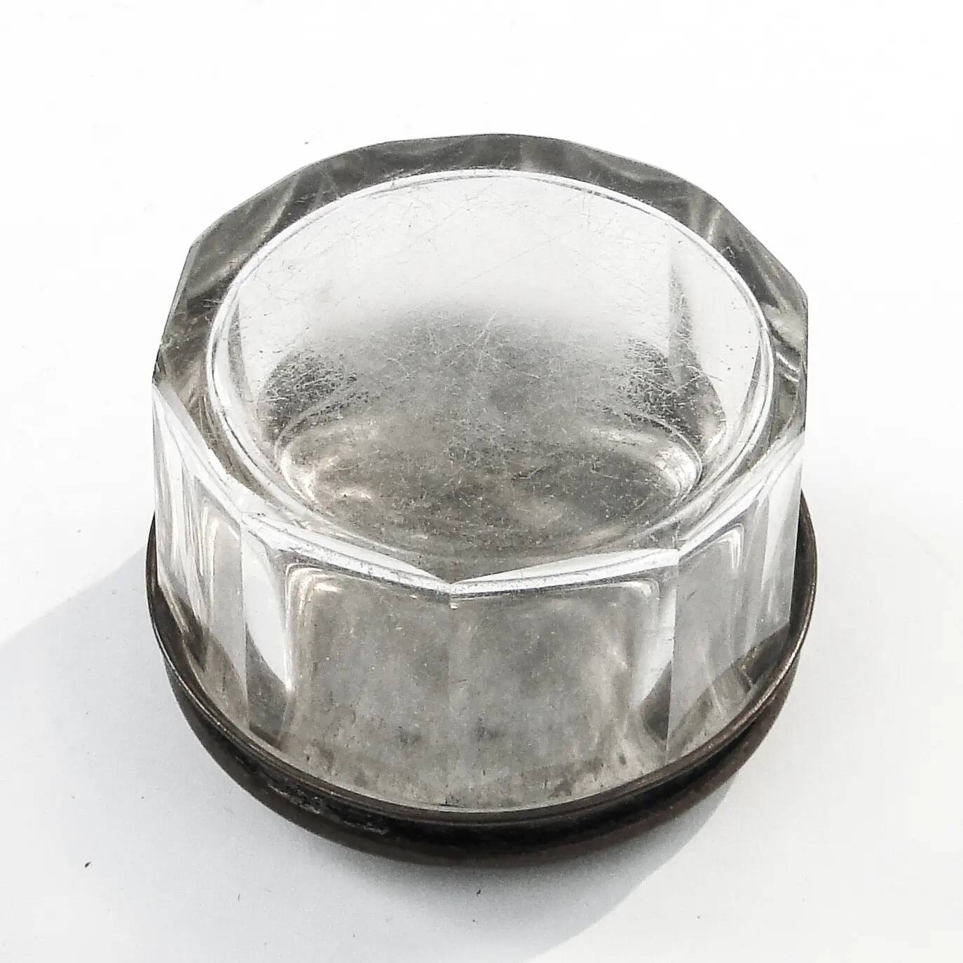Art Deco pill box, crystal, silver-plated copper, Poland, 1930s