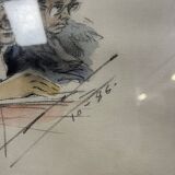 Watercolor drawing representing the magistrates of a trial dated October 1986