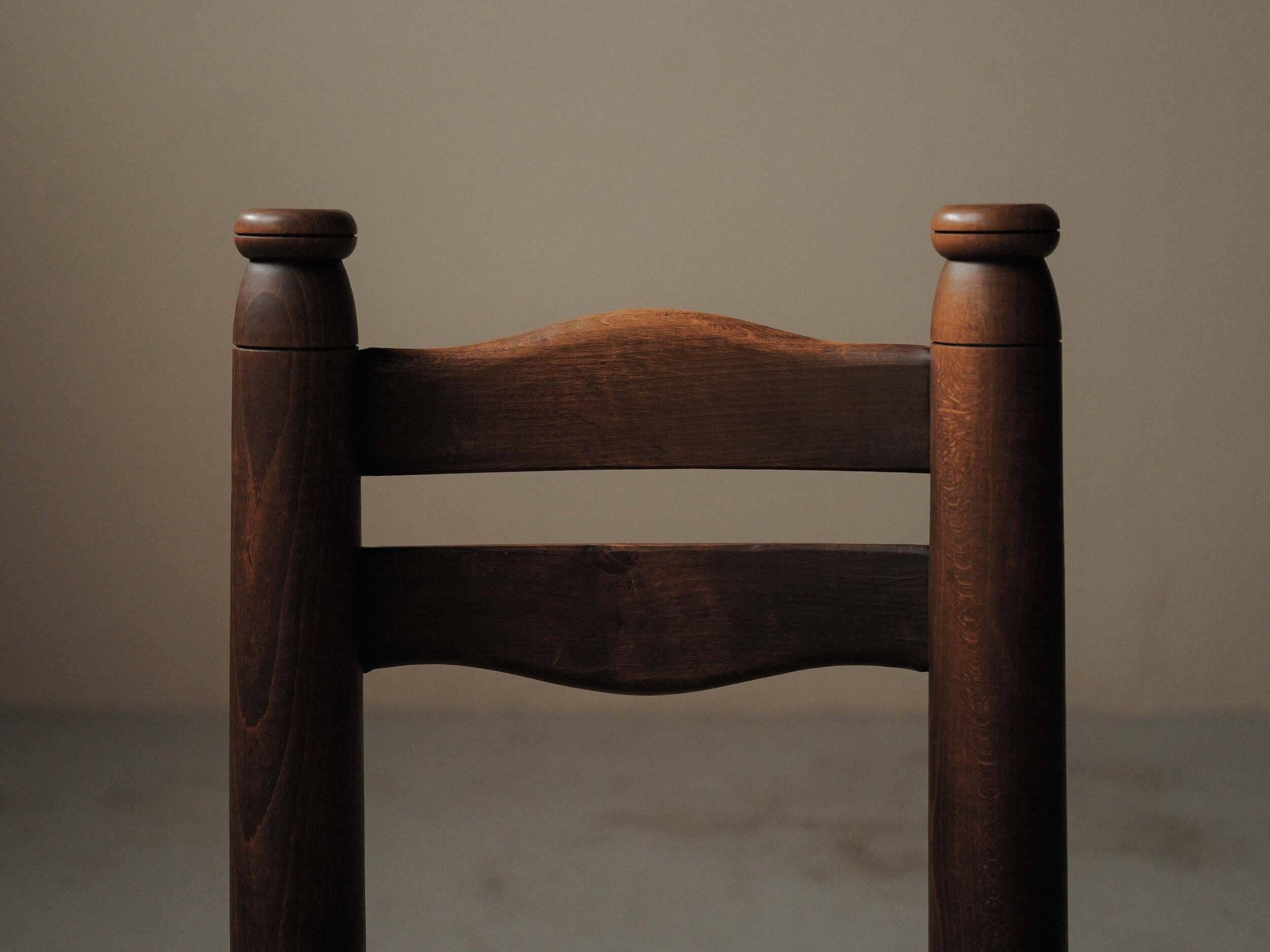 Set of 4 modernist chairs in beech and woven cord, France, circa 1940.