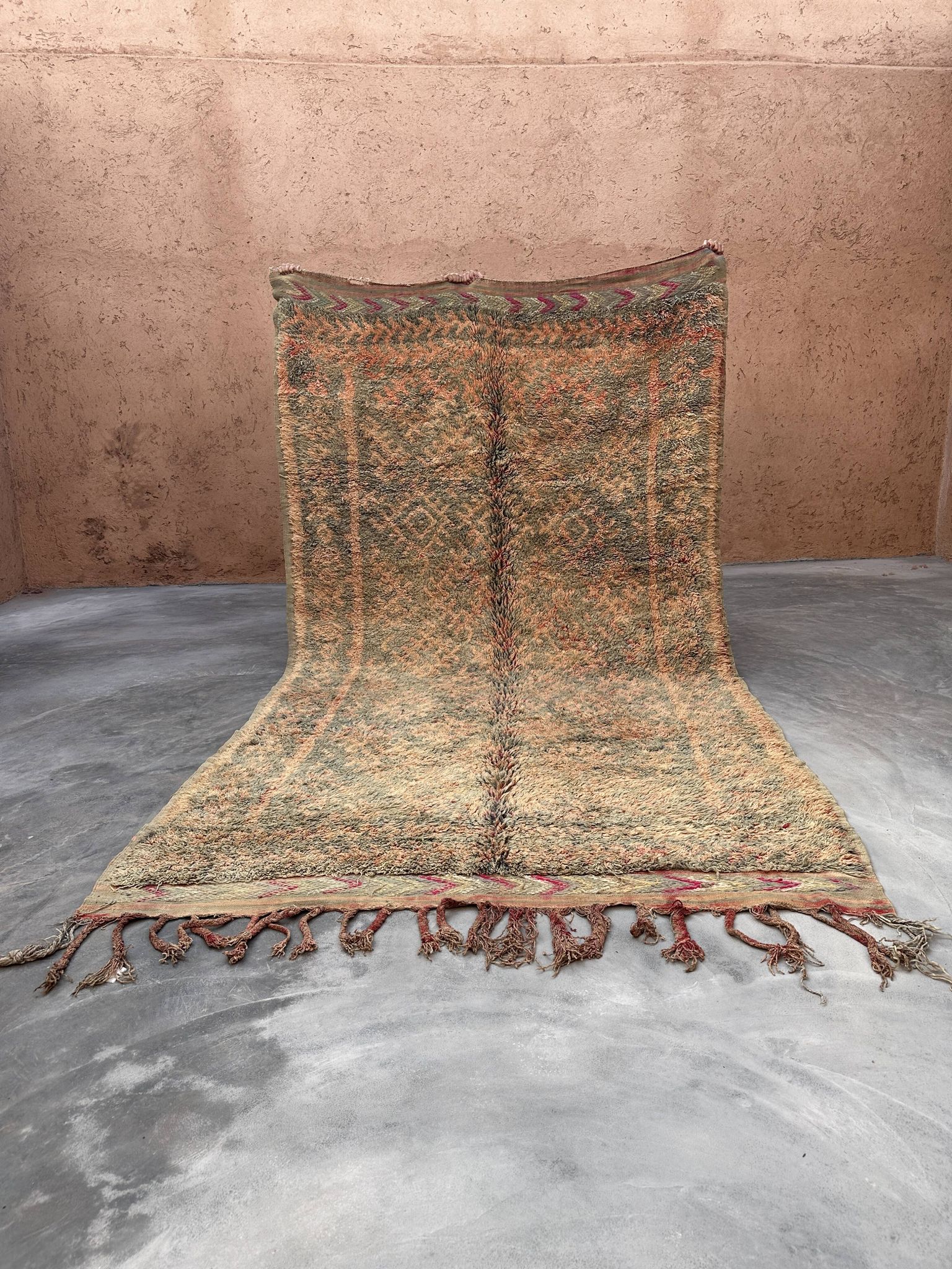 Tapis Marocain pêche et vert - 220 x 388 cm