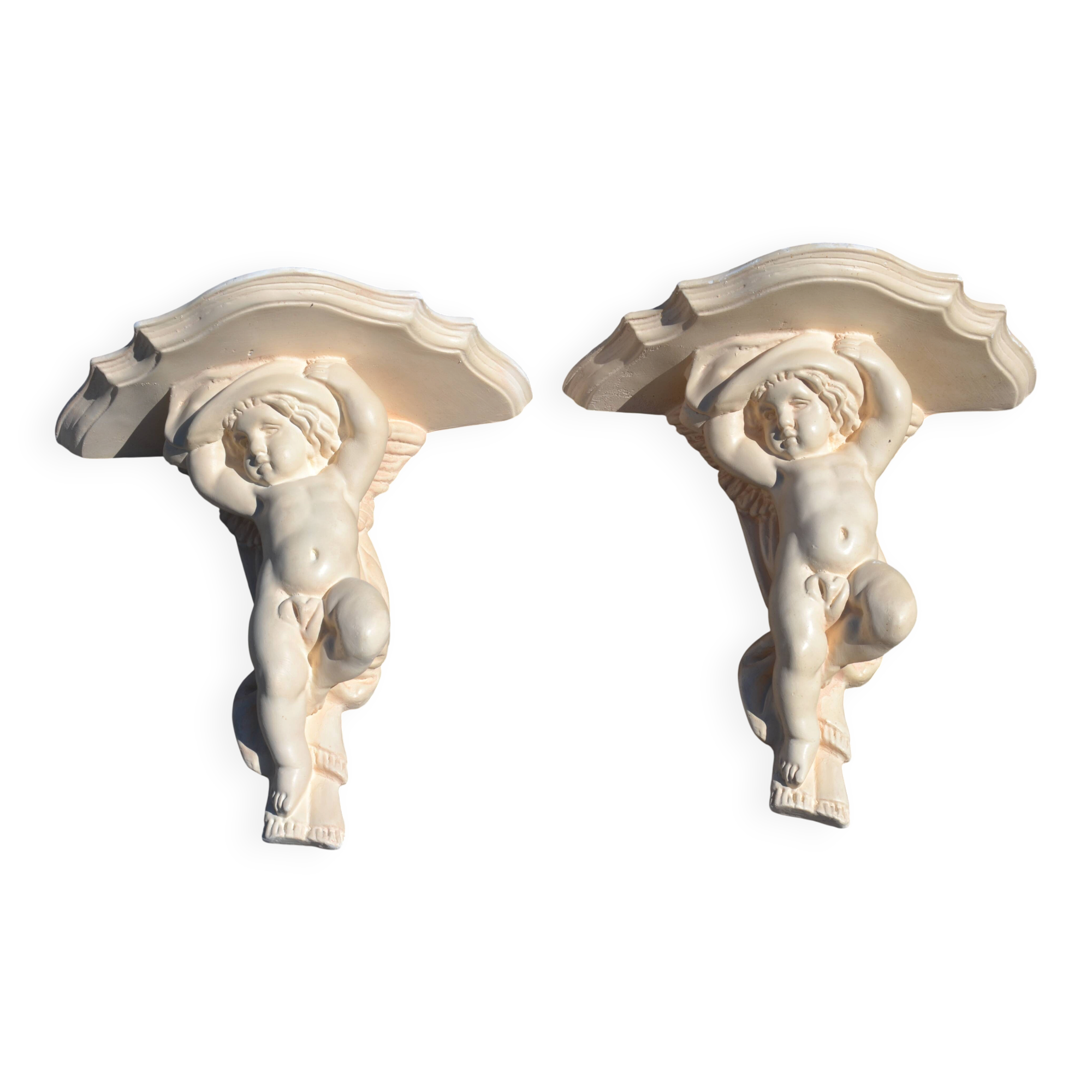 2 étagères angelots en plâtre