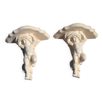 2 angel cherub shelves in plaster