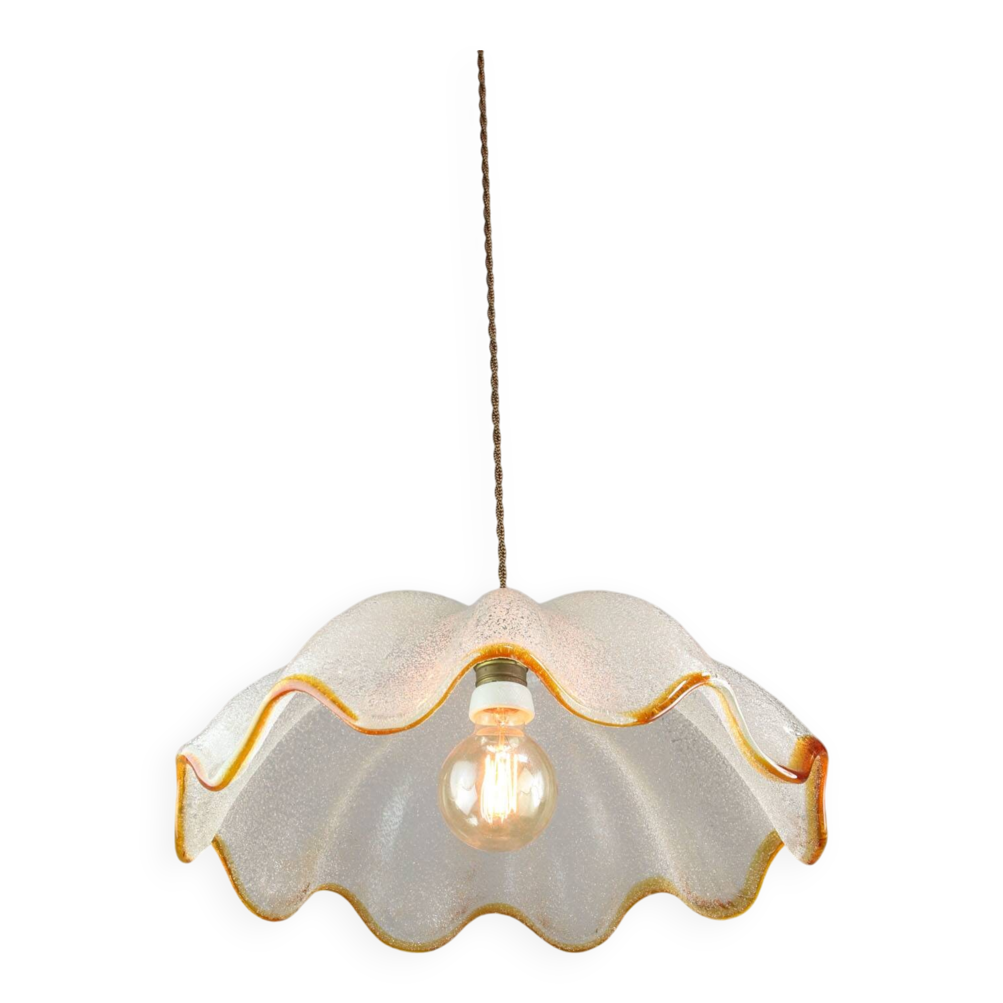 Mid-Century Italian Murano Glass and Brass Pendant Lamp