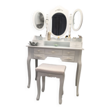 Cabinet desk dressing table white lacquered wood romantic style triptych mirror chic