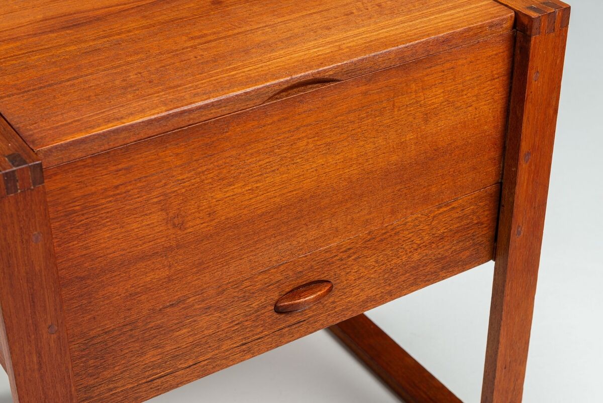 Scandinavian modern storage cabinet in teak with sled base Denmark 1960