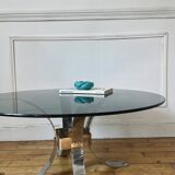 Round smoked glass coffee table from the 70s
