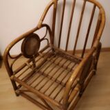 Rattan wicker armchair, armrest with cannage décor
