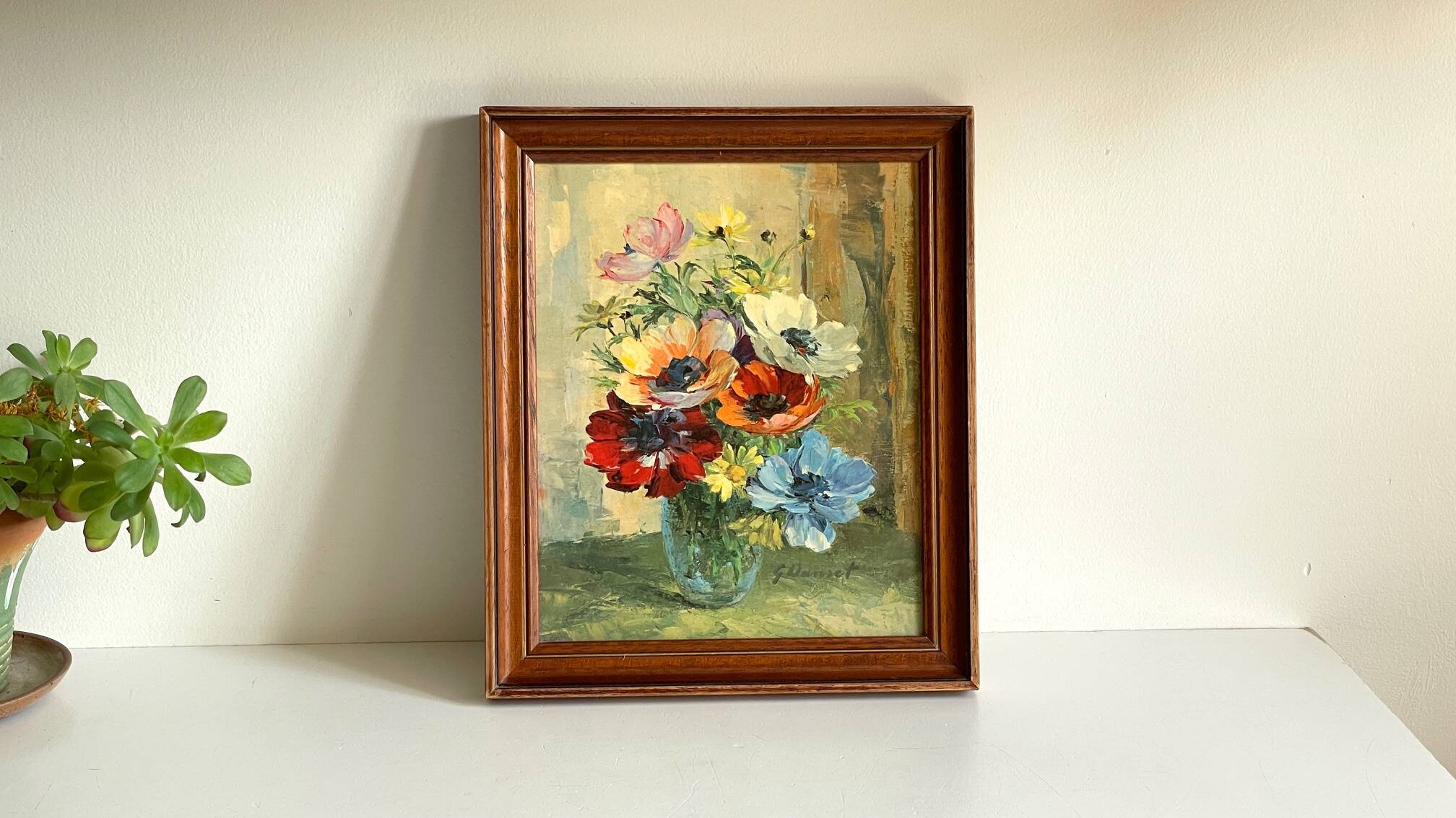 TABLEAU Vintage Bouquet aux ANEMONES