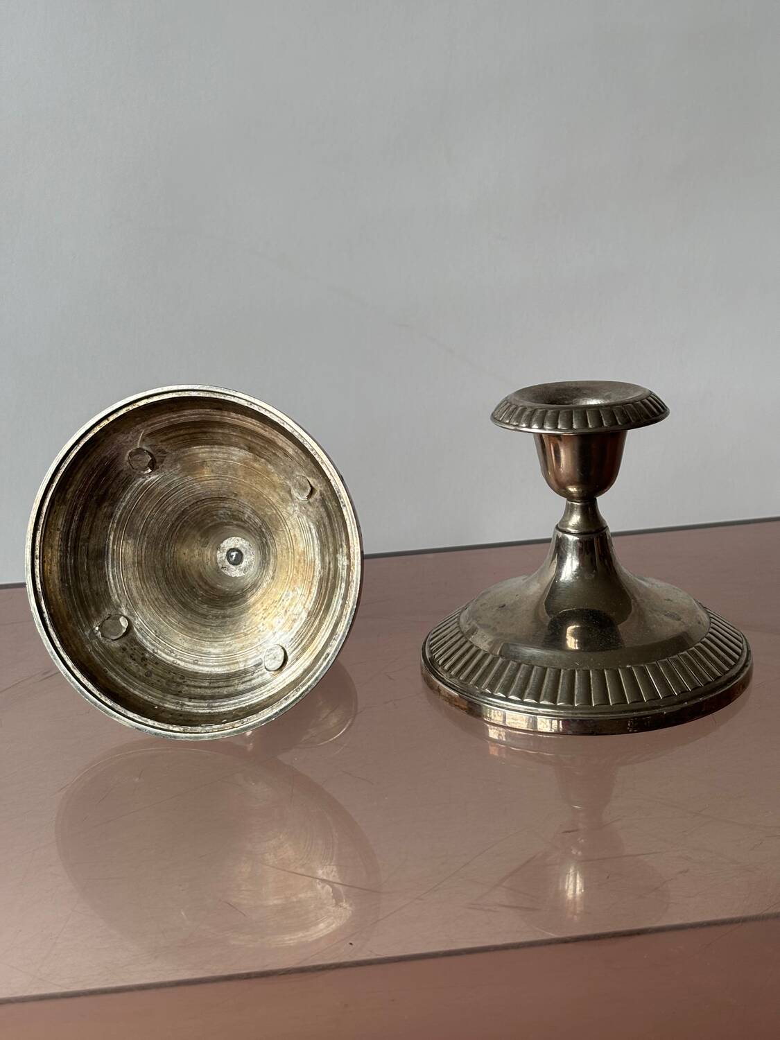 Antique silver-plated metal candlesticks