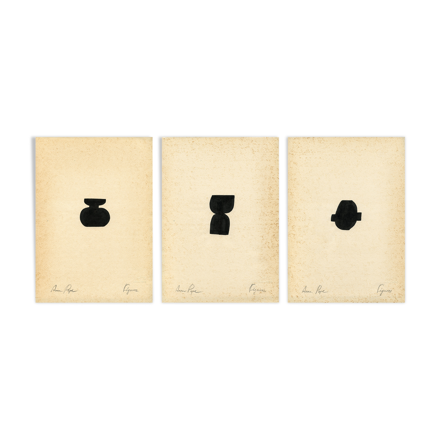 3 original ink drawing on vintage paper, A4